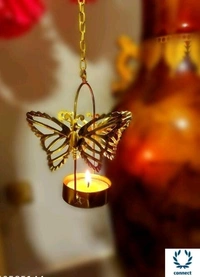  Beautiful Golden Butterfly Tea Light Candle Holders Set of 2 -  Metal,  Set of 2